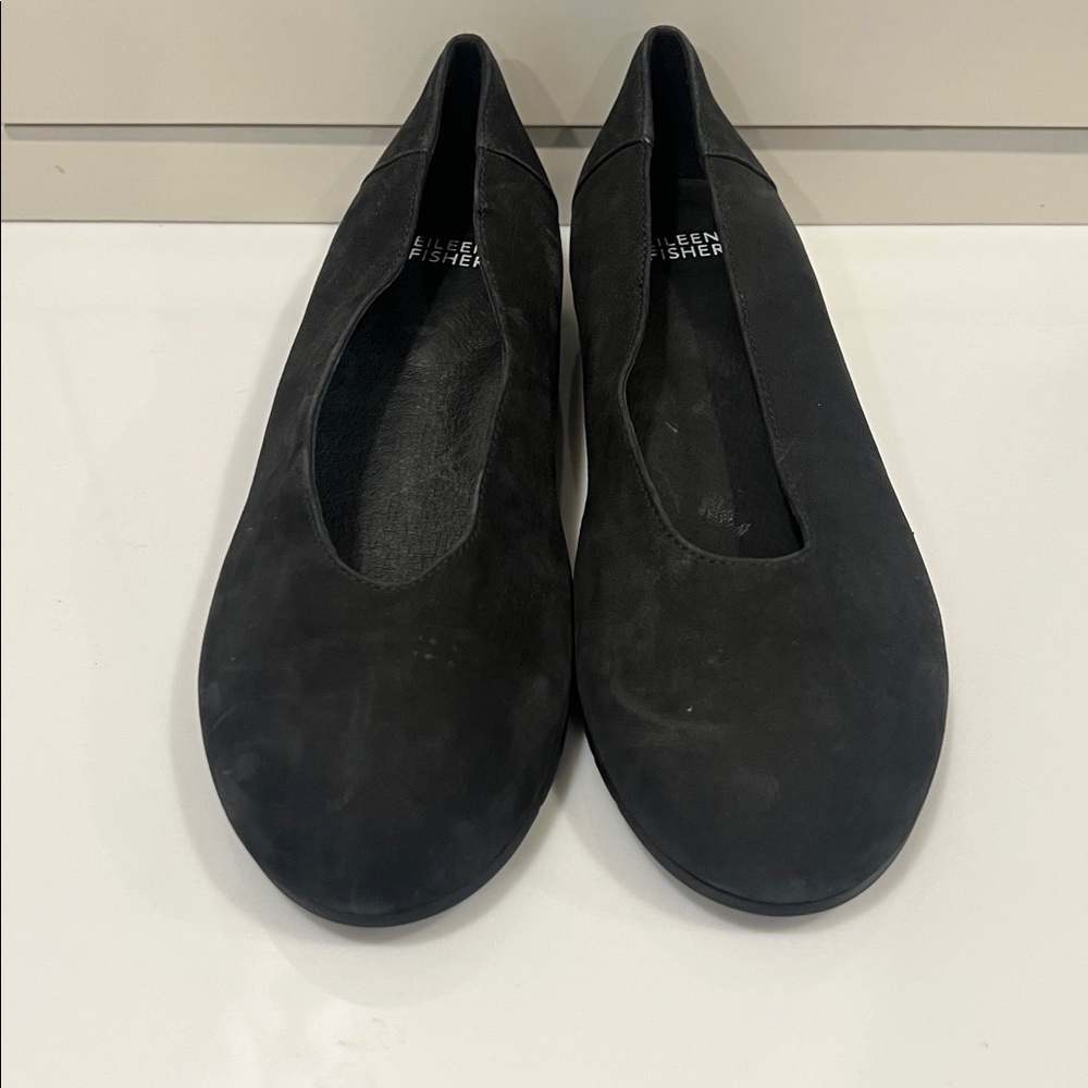 Eileen Fisher Black Nubuck Ballet Flats